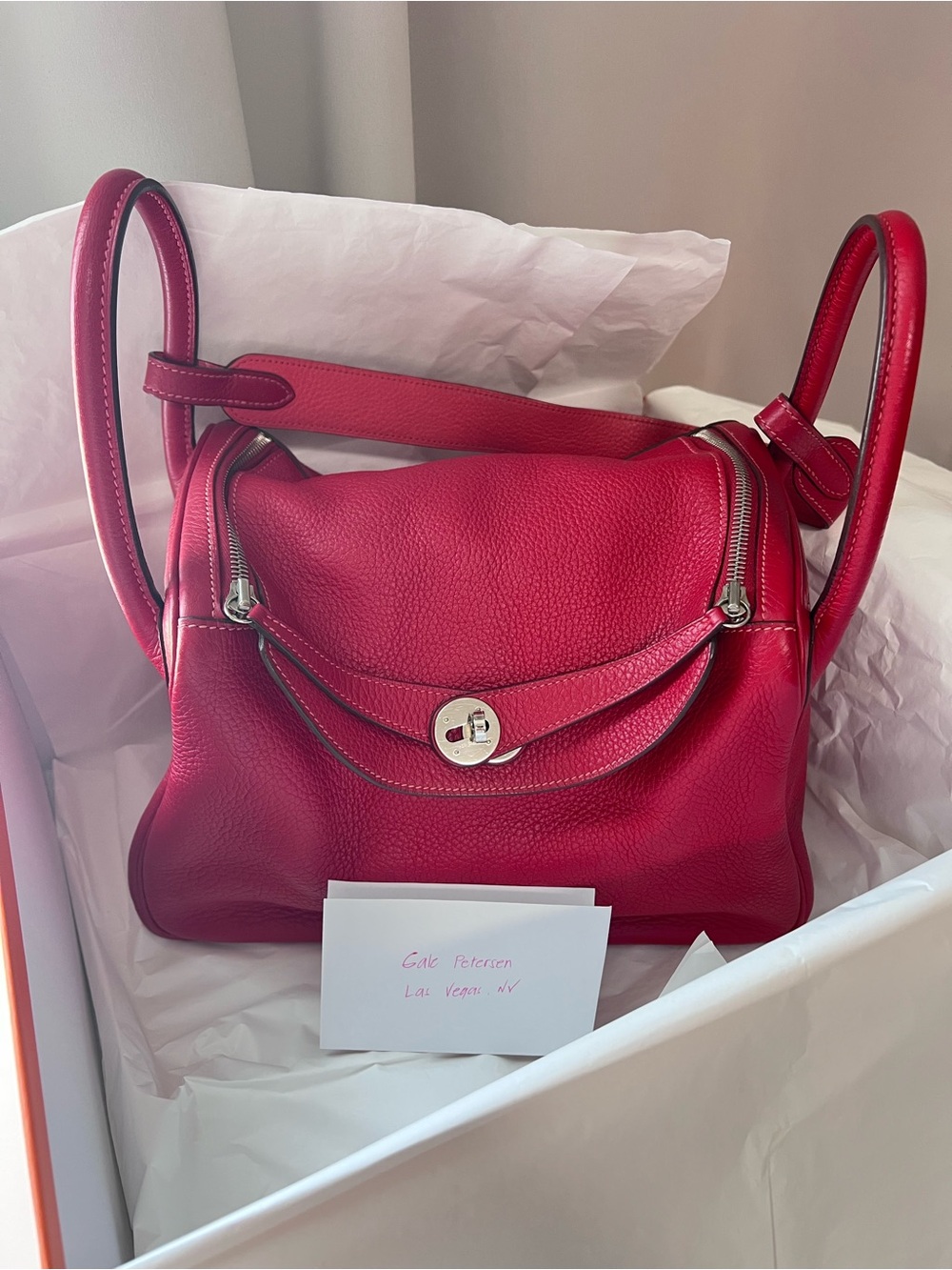Hermes Lindy 30 Leather Bag with Silver Hardware